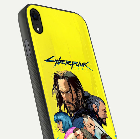 Neon Rebel Genesis Glass Case for iPhone Xr close-up angled shot showing neon lines and HD reflection