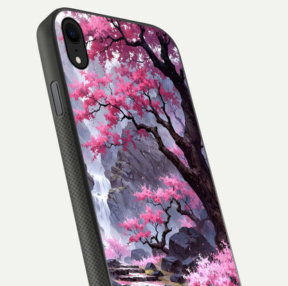 Pinkish Scenery Glass Case for iPhone Xr close-up angled shot showing reflection and gradient color blend