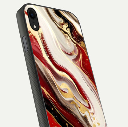 Red & White Marble Glass Case For iPhone Xr
