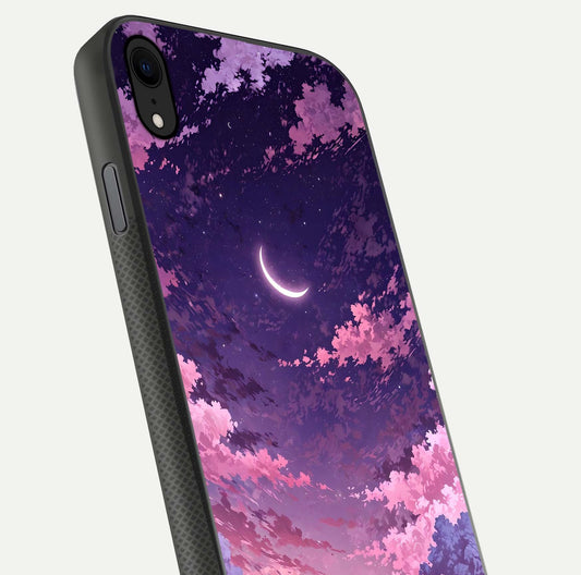 Sky Drift Clouds Glass Case for iPhone Xr close-up angled shot highlighting cloud texture and reflection