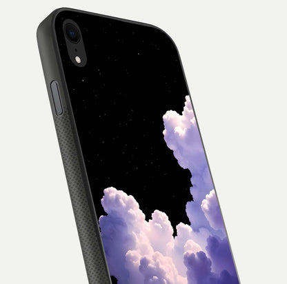 Starlit Night Whispers Glass Case for iPhone Xr close-up angled shot highlighting stars and reflection