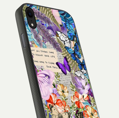 Storm Path Bloom Glass Case for iPhone Xr close-up angled shot highlighting bloom texture and reflection