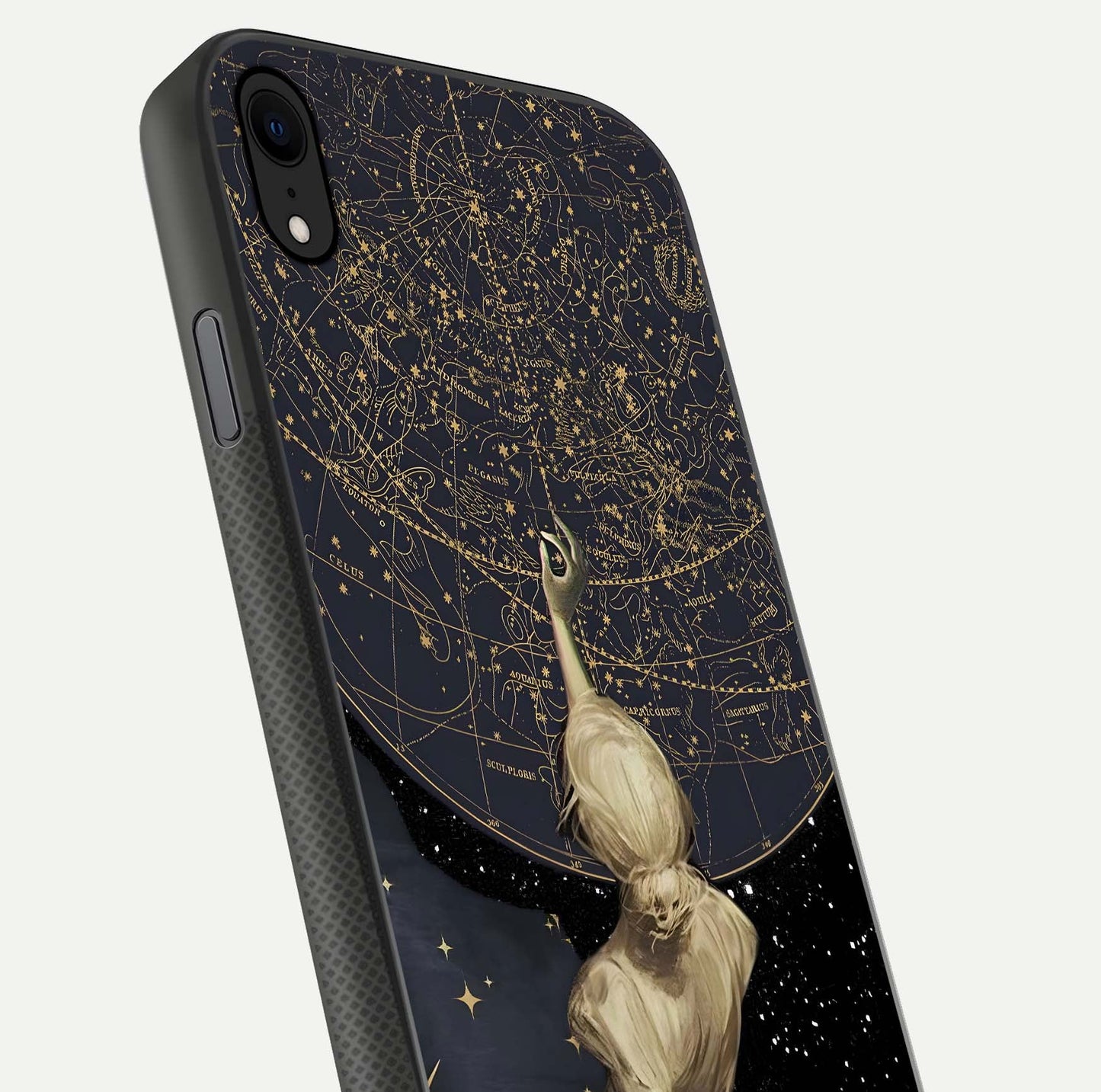 Taylor Swift Girl Glass Case for iPhone Xr close-up angled shot highlighting texture and HD reflection