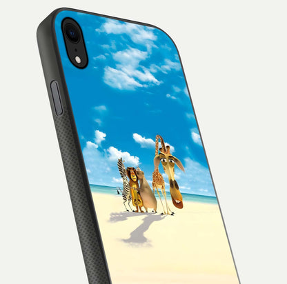 Tropical Fun Squad Glass Case for iPhone Xr close-up angled shot highlighting vibrant tones and texture