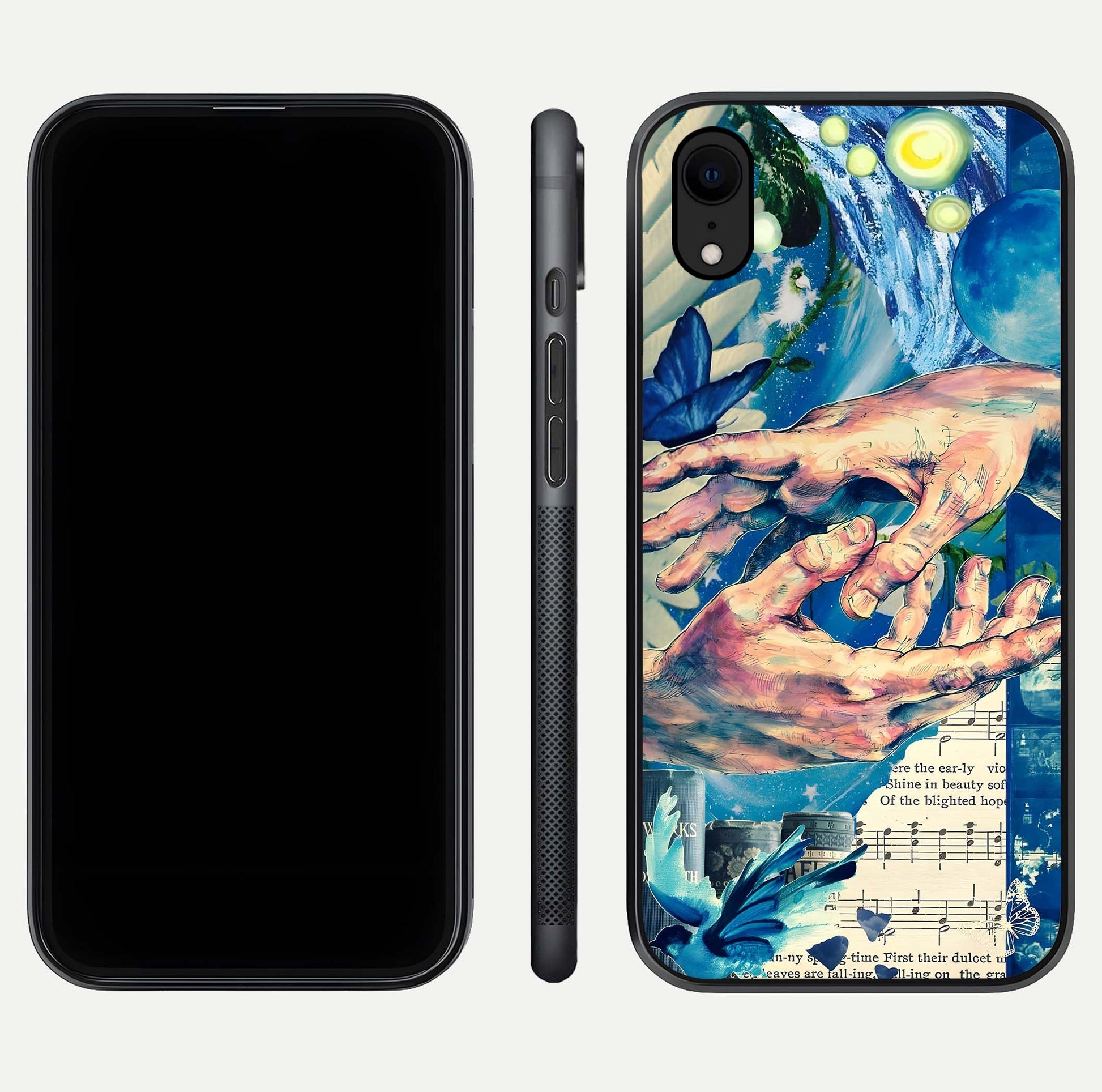 Aesthetic Divider Glass Case for iPhone 16 Pro front and back view layout showing black front display and minimal divider glass back