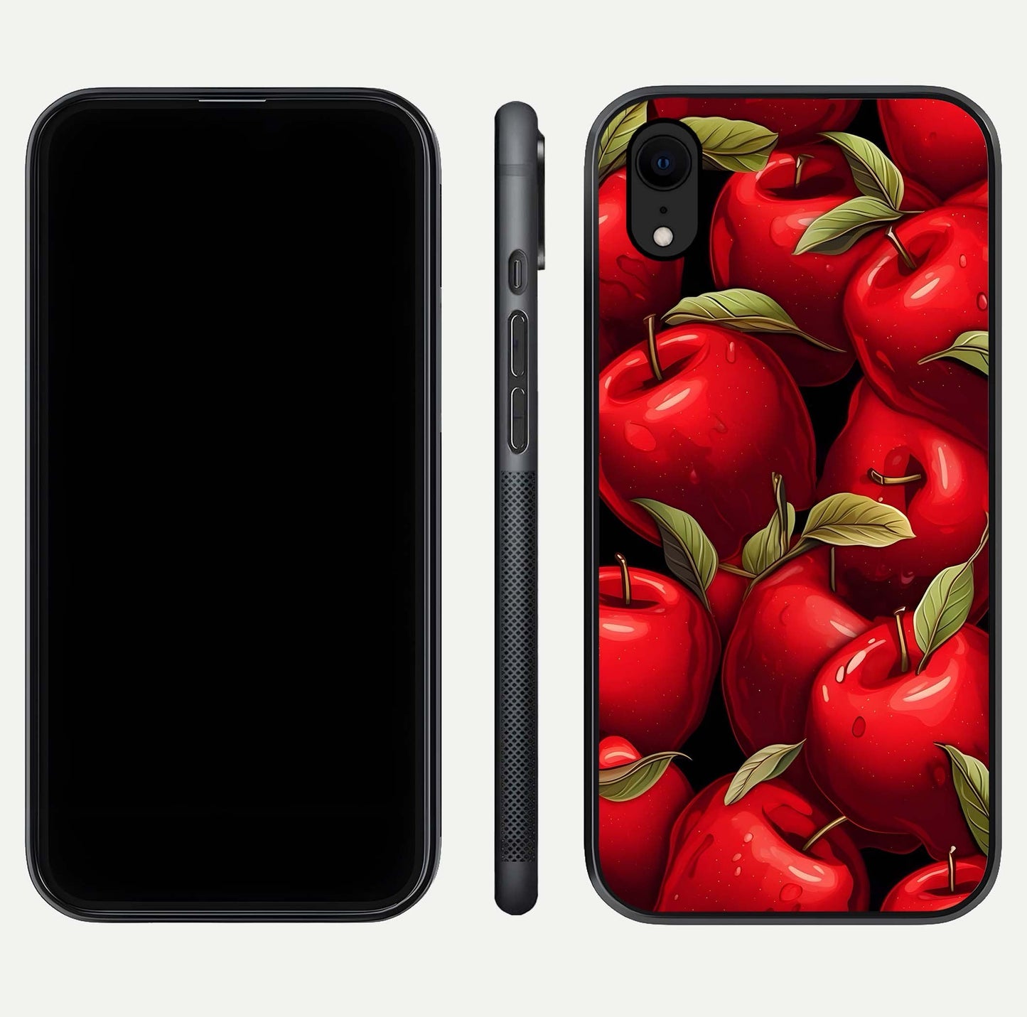 Apple Pattern Glass Case for iPhone Xr front and back layout highlighting clean lines and protective glass finish