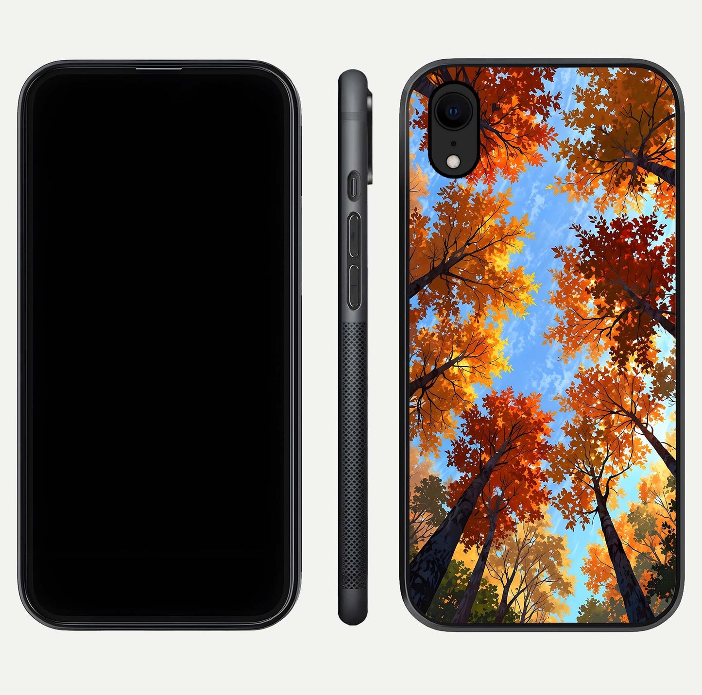 Autumn Sky Rise Glass Case for iPhone Xr front and back layout showing sky print and edge smoothness