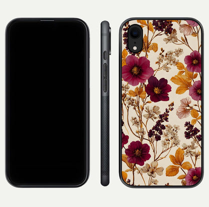 Autumn Wine Bloom Glass Case for iPhone 16 Pro front and back layout showing autumn print and HD glass clarity