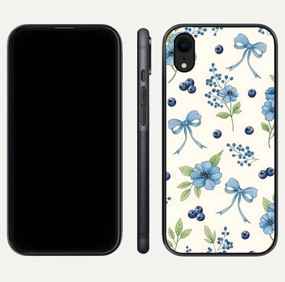 Blue Flower & Bow Glass Case for iPhone Xr dual-view layout showing balanced pattern and smooth edges