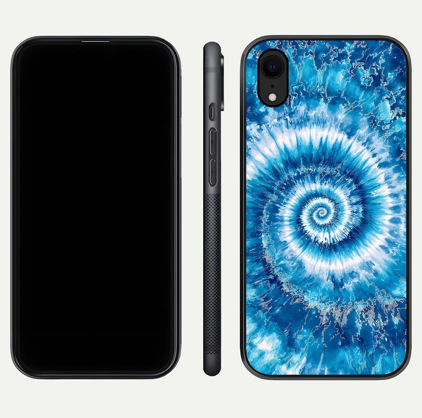 Blue Galaxy Wave Glass Case for iPhone Xr front-and-back layout showing gradient flow and shine clarity