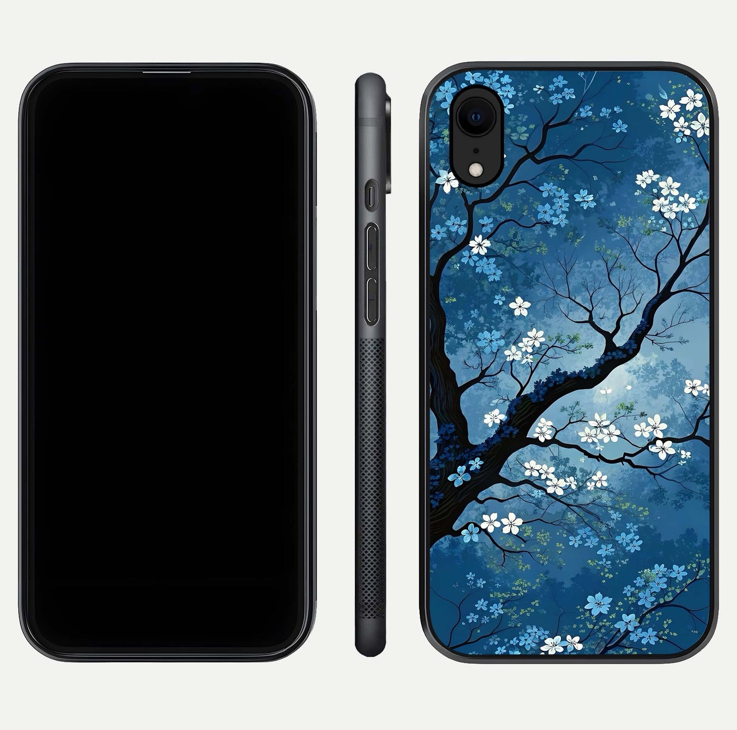 Blue Tree Serenity Glass Case for iPhone Xr front-and-back layout showing gradient background and smooth edges