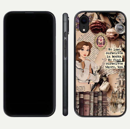 Bookish Dream World Glass Case for iPhone Xr dual-view layout displaying colorful fantasy print and edge finish