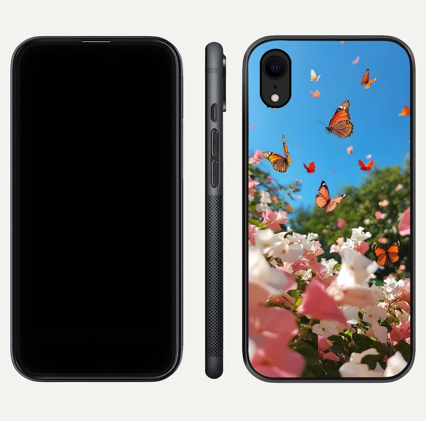 Butterflies in Bloom Sky Glass Case for iPhone Xr dual-view layout displaying elegant composition and glass gloss