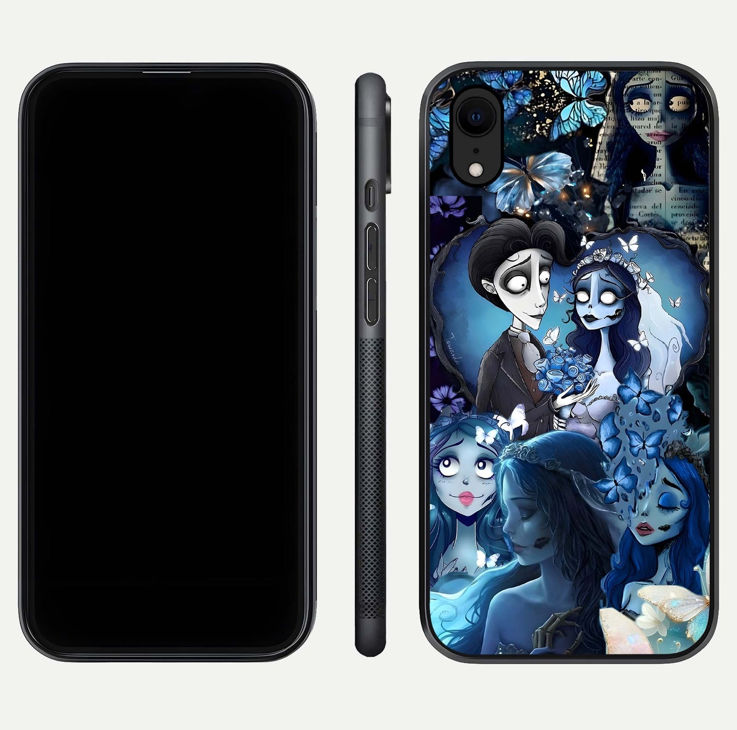 Butterfly Ghost Soul Glass Case for iPhone Xr front-and-back layout highlighting dark art balance and HD shine