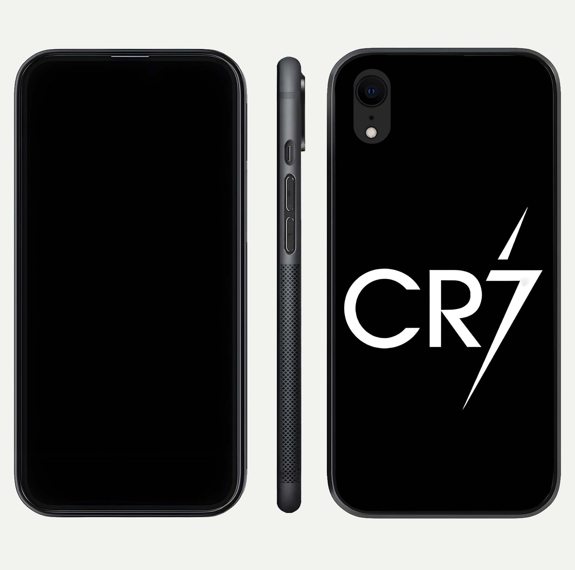 CR7 Elite Strike Glass Case for iPhone Xr dual-view layout showing sport tones and edge clarity