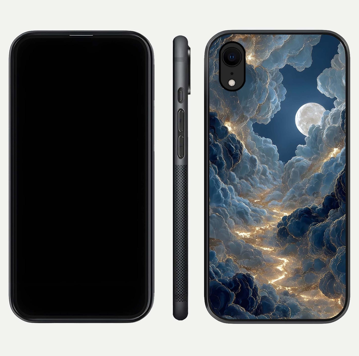 Celestial Cloud Road Glass Case for iPhone Xr front-and-back layout displaying balance between light and depth