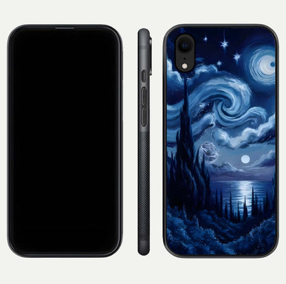 Celestial Dream Van Gogh Glass Case for iPhone Xr dual-view layout displaying art texture and glass polish