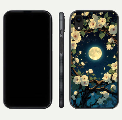 Celestial Moon & Flower Glass Case for iPhone Xr dual-view layout showing balanced lunar art and gloss tone
