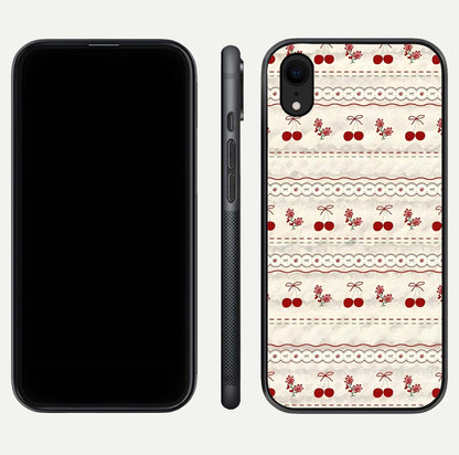 Cherry Bloom Charm Glass Case for iPhone Xr front-and-back layout displaying floral art and smooth finish
