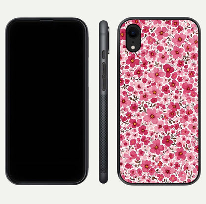 Cherry Blossom Charm Glass Case for iPhone Xr dual-view layout showing elegant floral balance and HD gloss