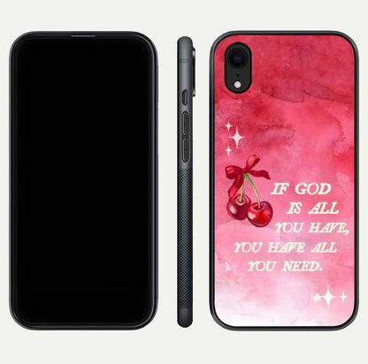 Cherry Quote Glass Case for iPhone Xr dual-view layout showing red cherry tones and text balance