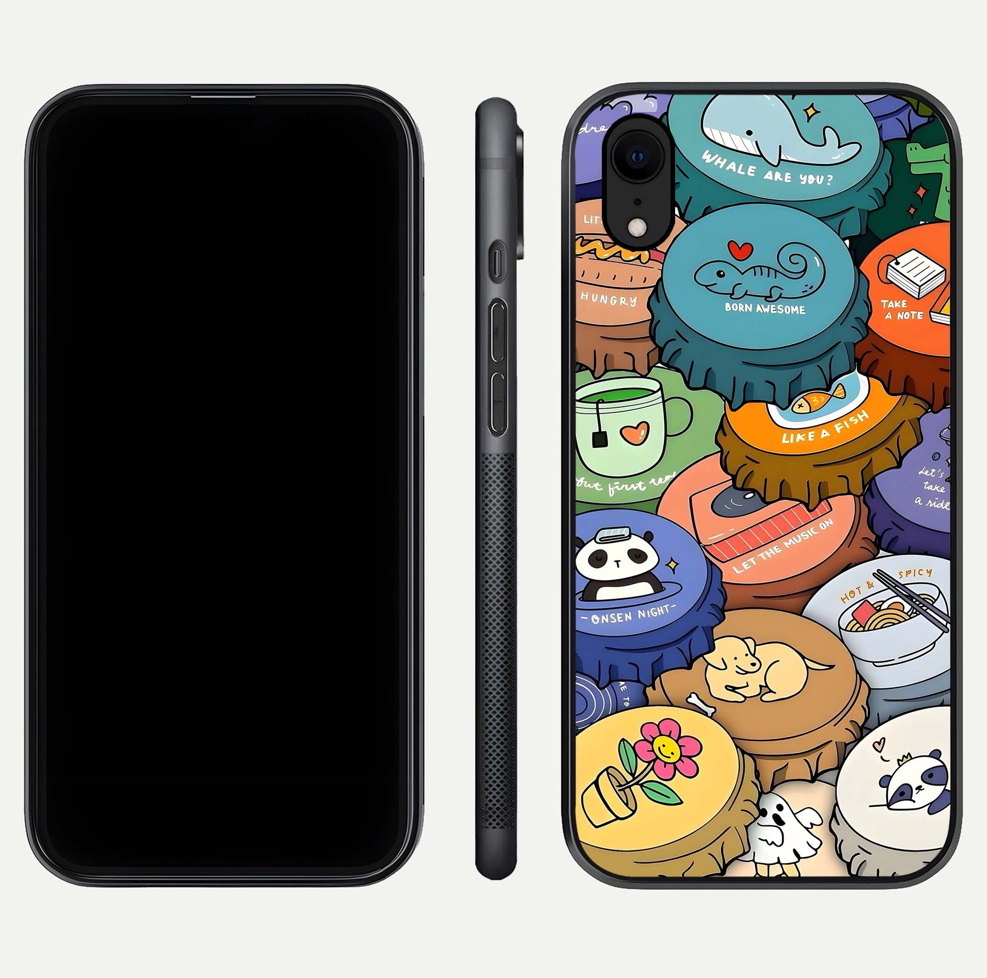 Coins Patterns Glass Case for iPhone Xr dual-view layout displaying elegant art and glass clarity