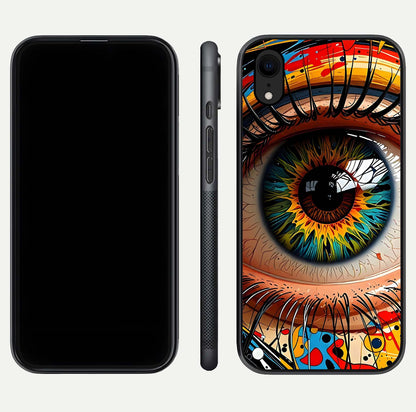 Colorful Eye Glass Case for iPhone Xr dual-view layout displaying vivid tones and smooth glass edges