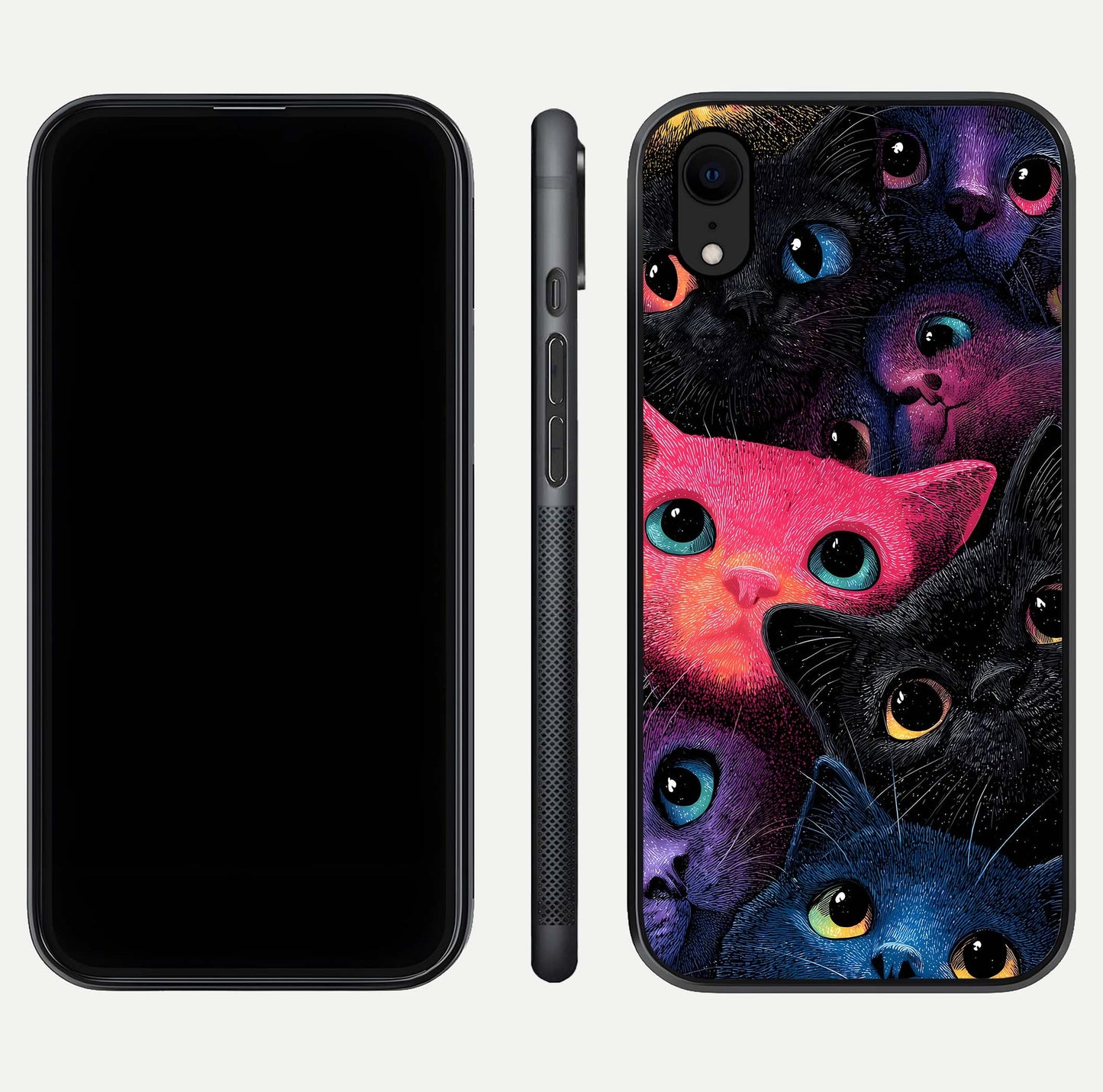 Cosmic Cats Dreams Glass Case for iPhone Xr dual-view layout displaying HD print and glossy shine