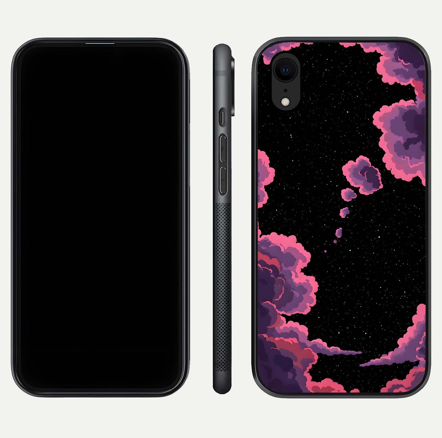 Cosmic Cloud Journey Glass Case for iPhone Xr dual-view layout displaying celestial tones and edge clarity