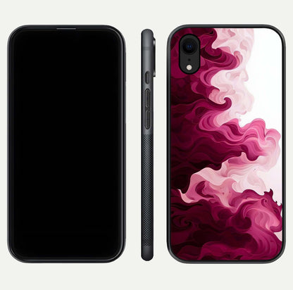 Crimson Wave Flow Glass Case for iPhone Xr dual-view layout displaying curved wave art and polished surface