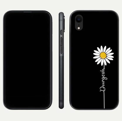 Custom Name White Flower Glass Case for iPhone Xr dual-view layout showing elegant floral tone and curved edge finish
