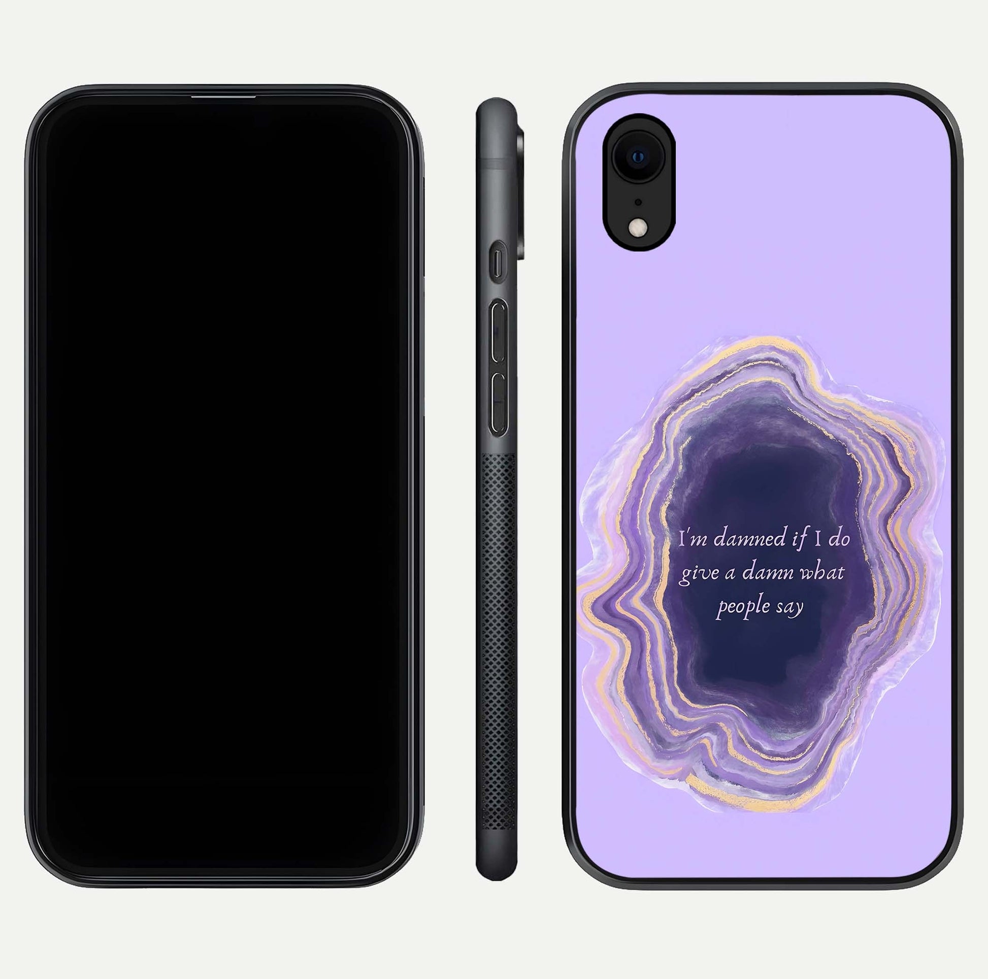 Damned People Quote Glass Case for iPhone Xr dual-view layout displaying modern print and glass clarity