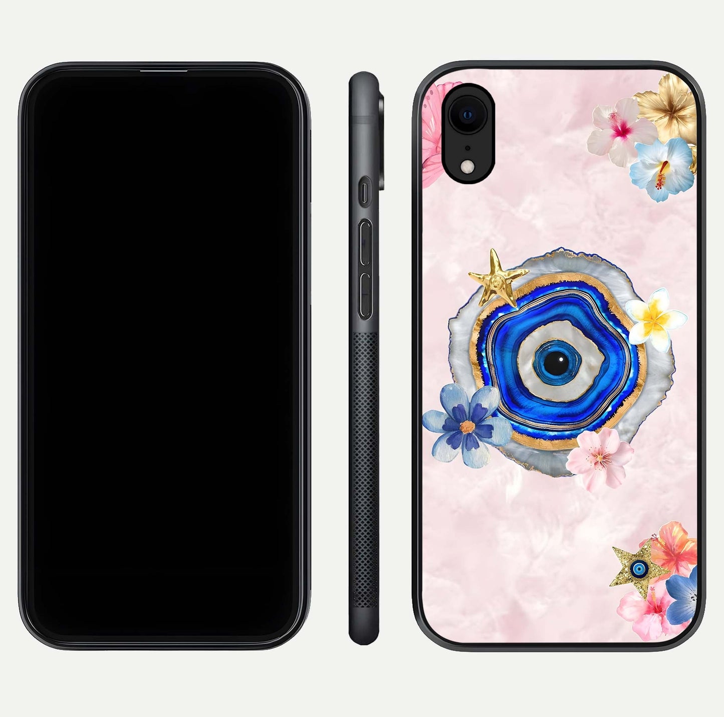 Divine Aura Bloom Glass Case for iPhone Xr dual-view layout displaying divine color tones and smooth edges