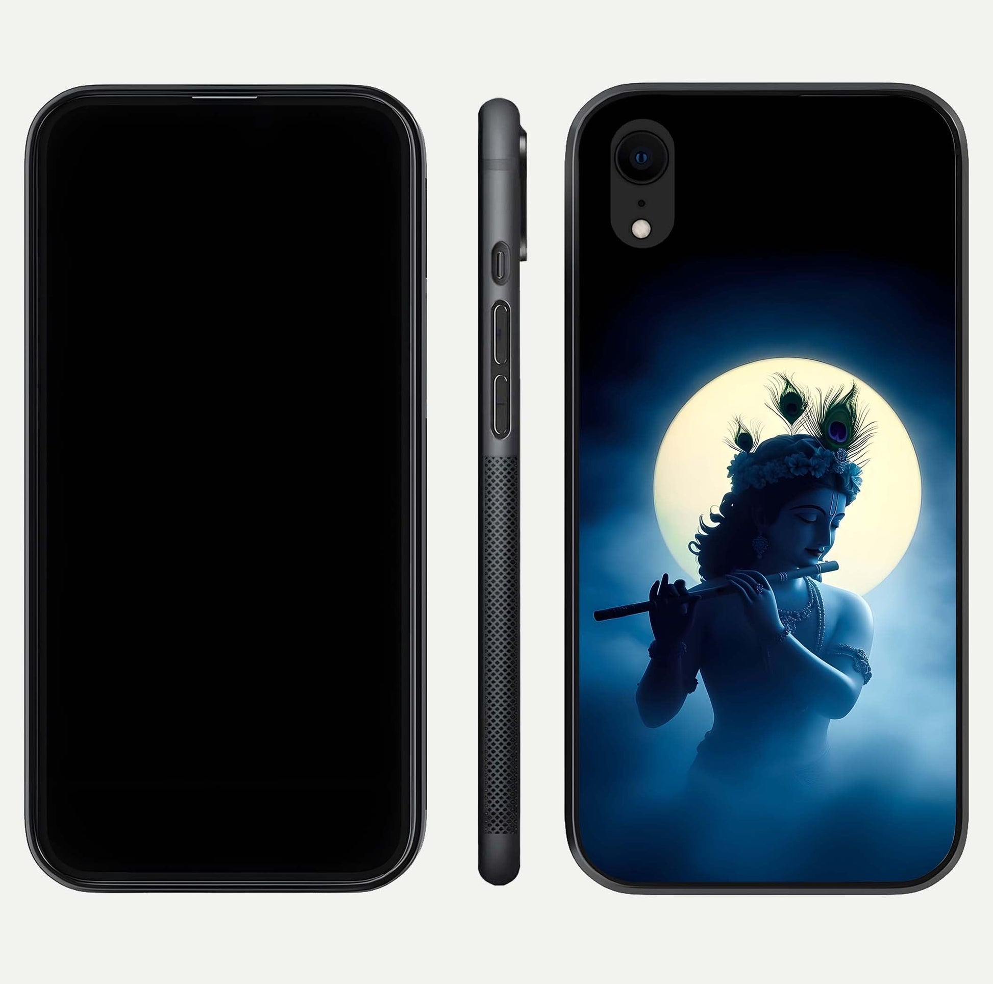 Divine Moon Flute Glass Case for iPhone Xr dual-view layout displaying soft night tones and curved polish