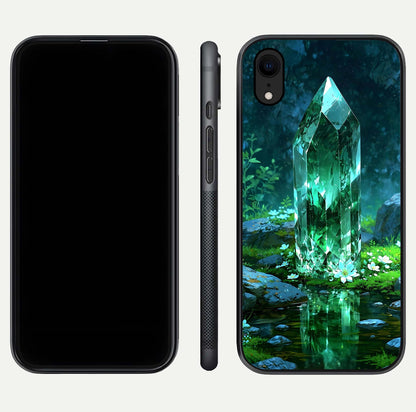 Emerald Light Crystal Glass Case for iPhone Xr dual-view layout displaying gem-like tones and polished edge