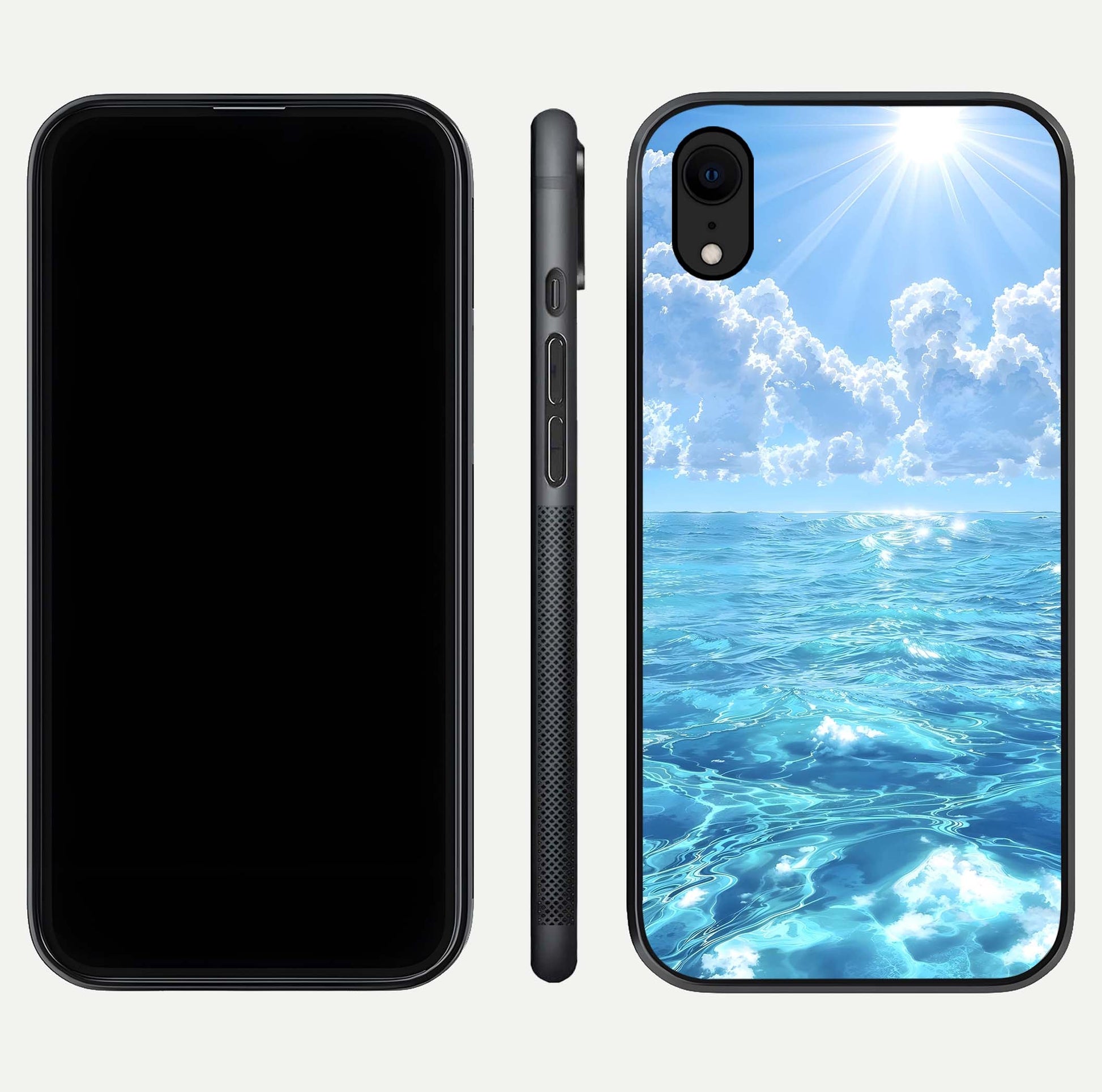 Endless Ocean Horizon Glass Case for iPhone Xr dual-view layout displaying calm seascape and curved edges