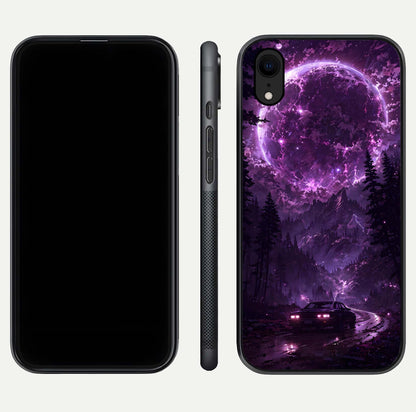 Eternal Cosmic Drive Glass Case for iPhone Xr dual-view layout displaying outer-space tones and curved finish