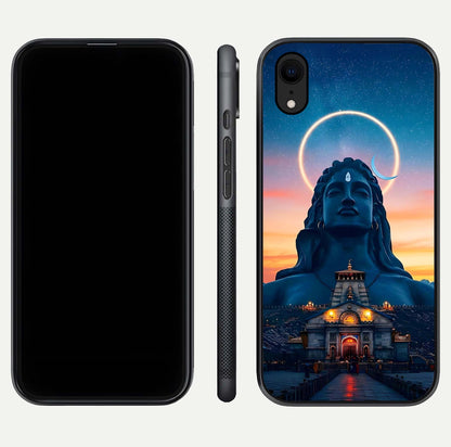 Eternal Shiva Aura Glass Case for iPhone Xr dual-view layout displaying HD deity print and smooth edge