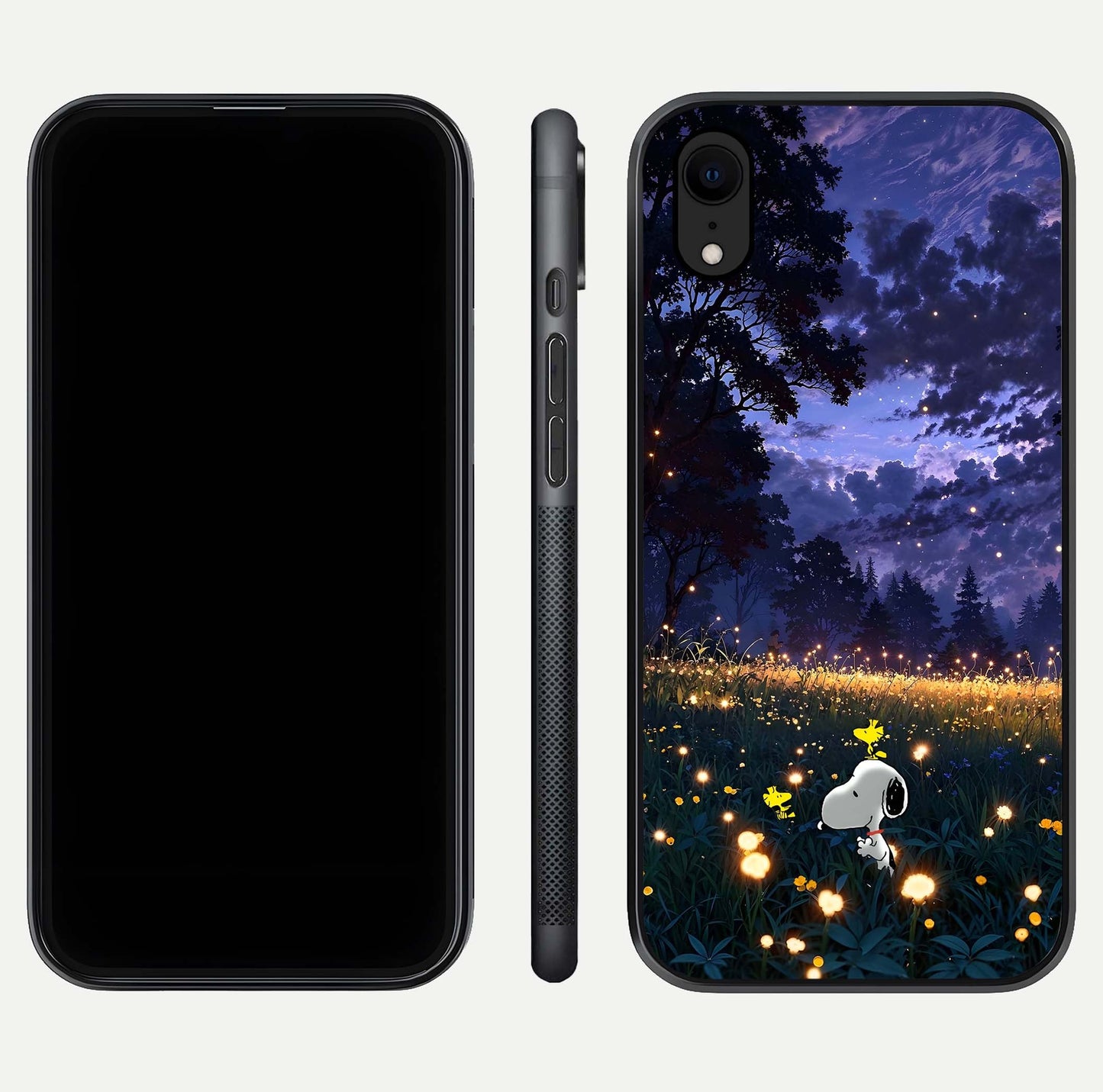 Firefly Meadow Magic Glass Case for iPhone Xr dual-view layout displaying enchanting tones and curved edges