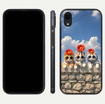 Floral Kitty Squad Glass Case for iPhone Xr dual-view layout displaying vibrant tones and smooth edges