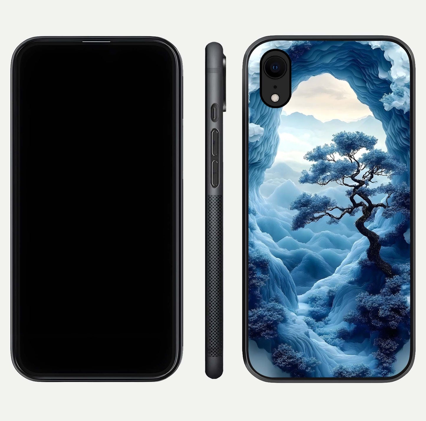Frozen Serenity Gate Glass Case for iPhone Xr dual-view layout displaying winter theme and smooth curves