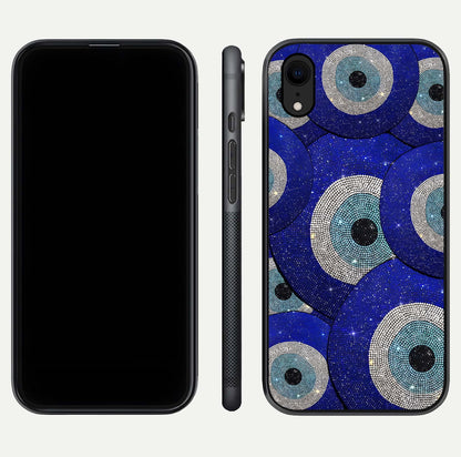 Galaxy Eye Flow Glass Case for iPhone Xr front and back view layout displaying cosmic art and curved glass borders