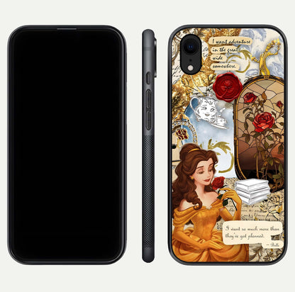 Golden Dream Belle Glass Case for iPhone Xr front and back view layout displaying dreamy golden theme and smooth curvature