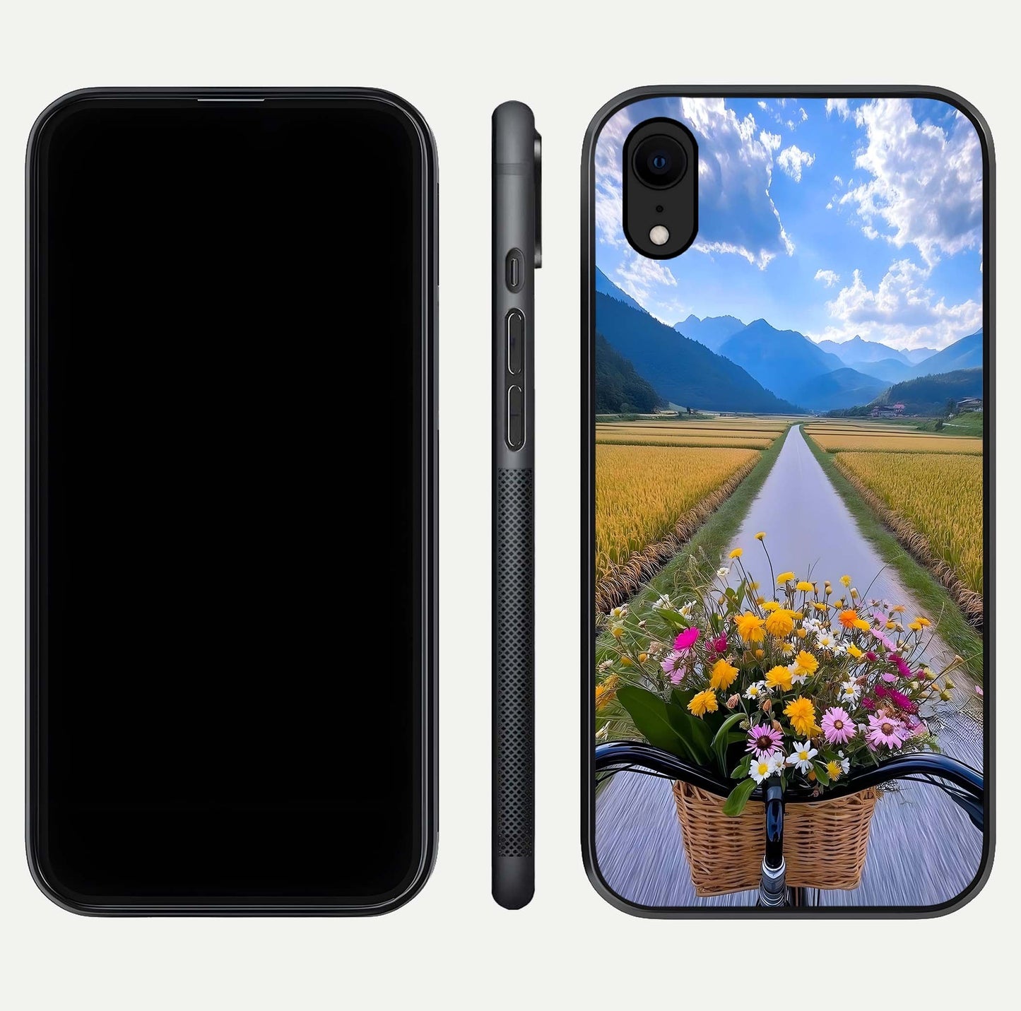 Golden Field Journey Glass Case for iPhone Xr front and back view layout highlighting natural gradient and smooth glass finish