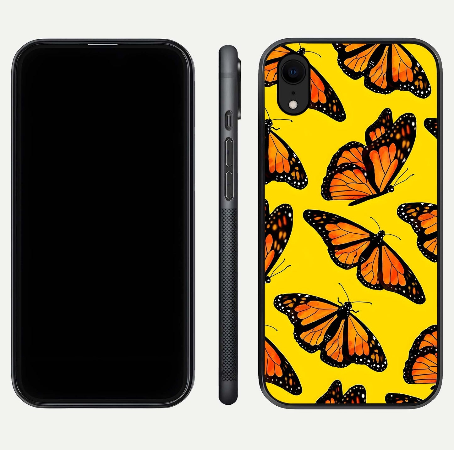 Golden Wing Flight Glass Case for iPhone Xr front and back view layout highlighting graceful lines and curved glass