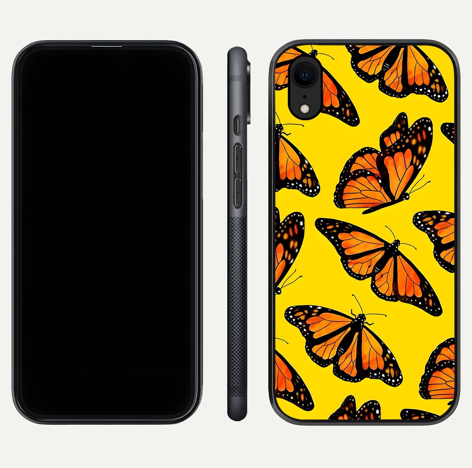 Golden Wing Flight Glass Case for iPhone Xr front and back view layout highlighting graceful lines and curved glass