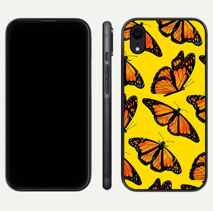 Golden Wing Flight Glass Case for iPhone Xr front and back view layout highlighting graceful lines and curved glass
