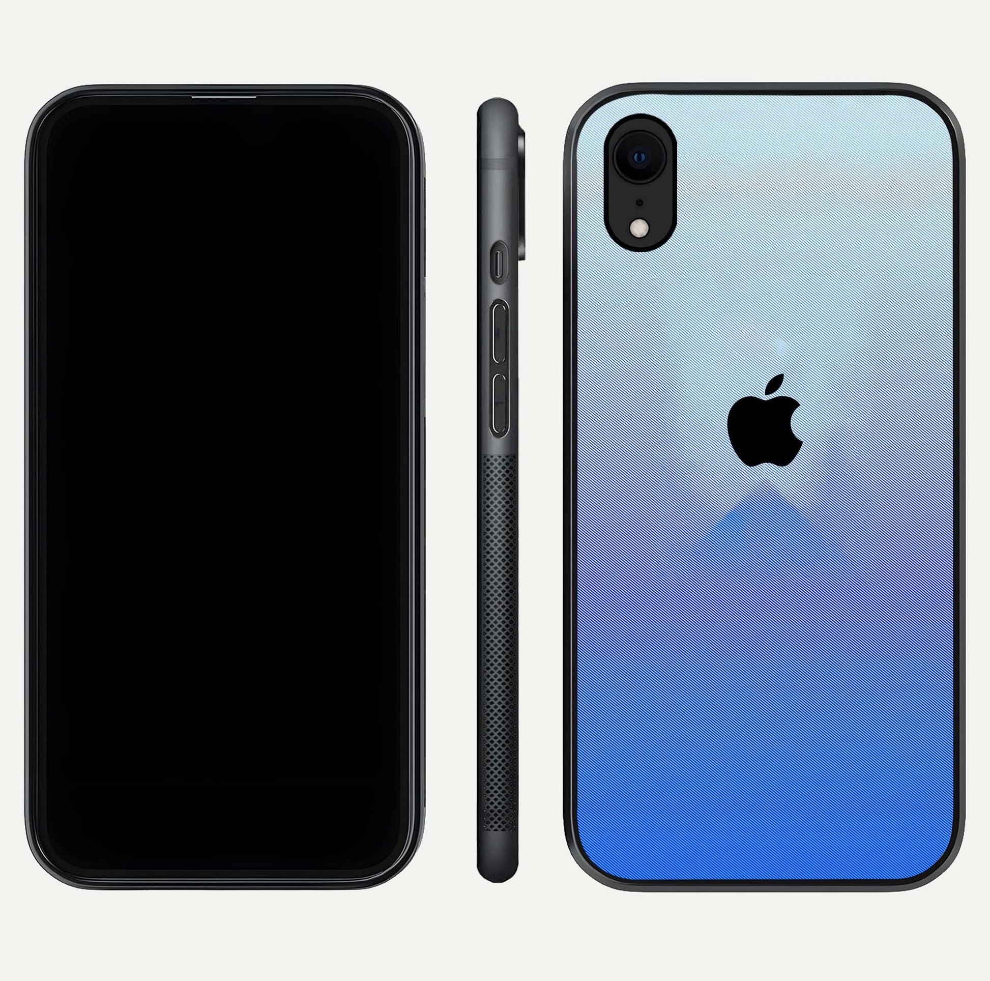 Gradient Apple Vibe Glass Case for iPhone Xr front and back view layout highlighting minimalist Apple design and curved edges