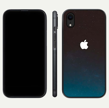 Green Emerald Apple Logo Glass Case for iPhone Xr front and back view layout highlighting vibrant tones and curved glass