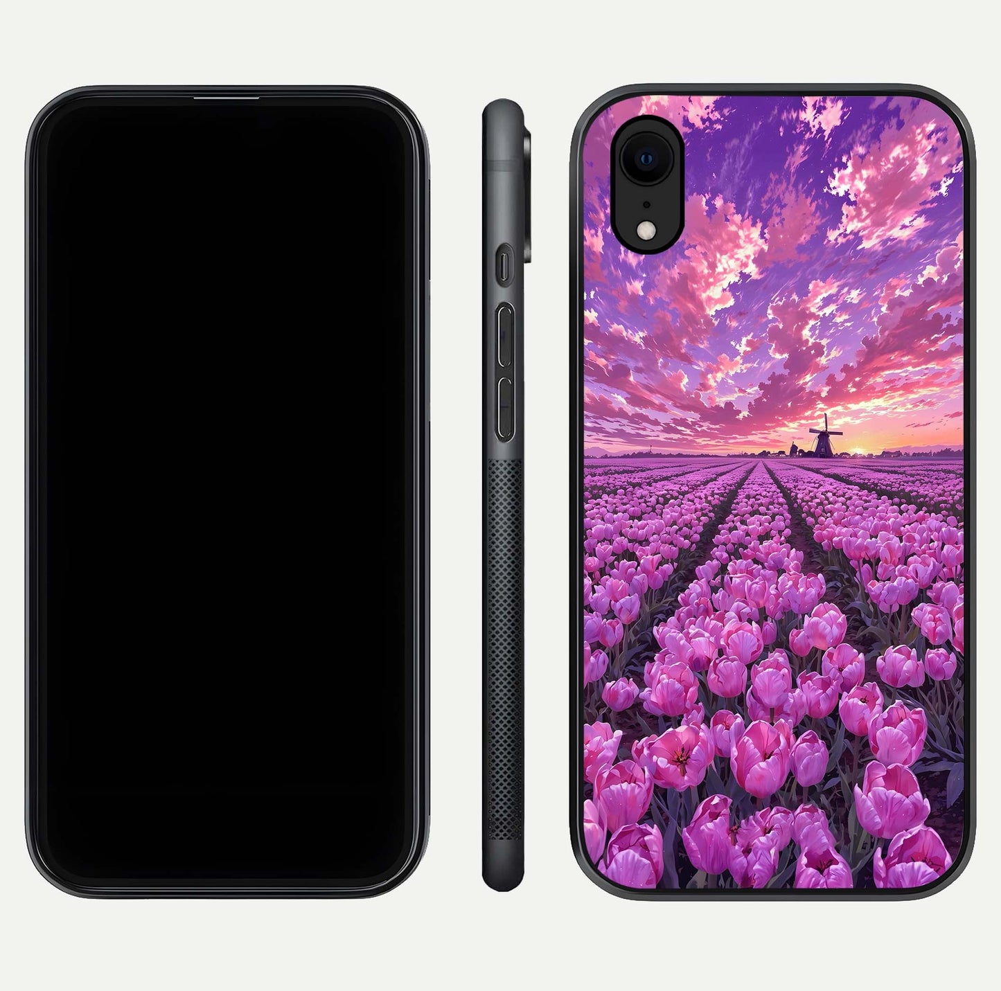 Lavender Dream Skies Glass Case for iPhone Xr front and back view layout highlighting dreamy sky gradient